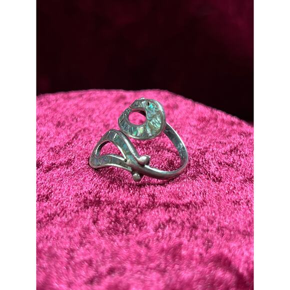 Vintage Jewelry - Bypass Ring - 925 Silver - Inlaid Abalone Shell - 7 - Mexico - Picture 5 of 10